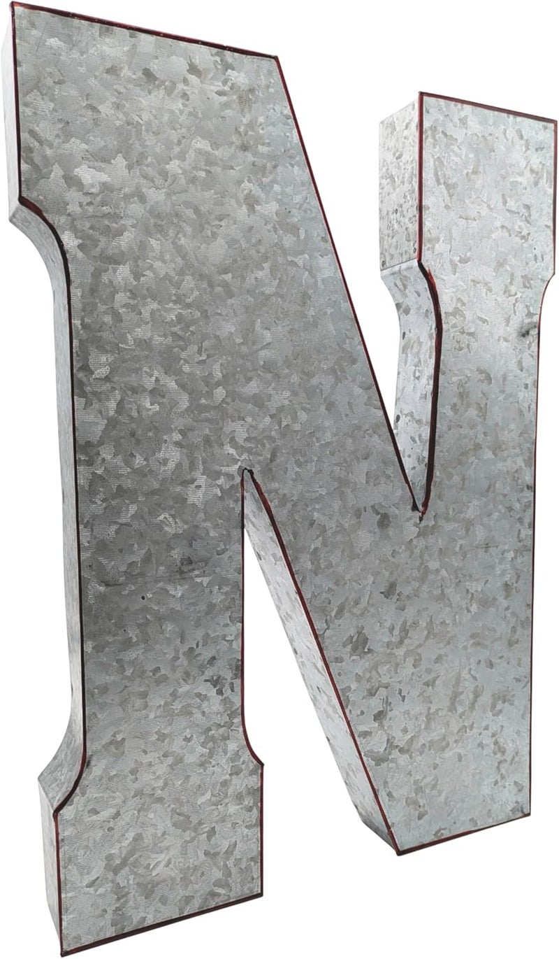 Science Purchase 20" Metal Letter N Wall Decor, Silver with Rusted Edges, Galvanized Wall Mountable Decoration for Country, Mid-Century, or Farmhouse Themed Room or Event - Image 1